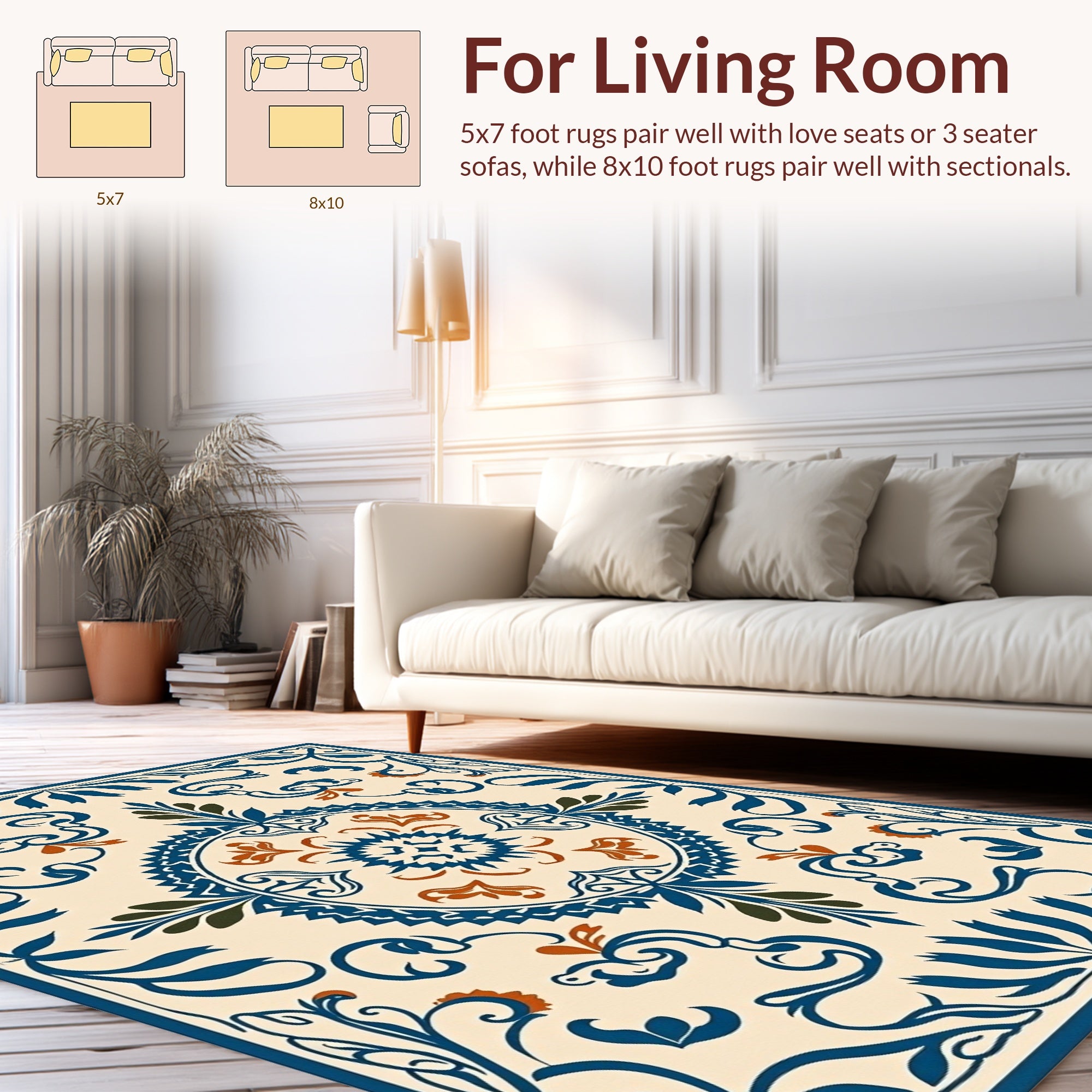 Ornate Blue and Orange Floral Medallion Rug