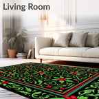 Crimson Berries Green Holly Scrollwork Rug