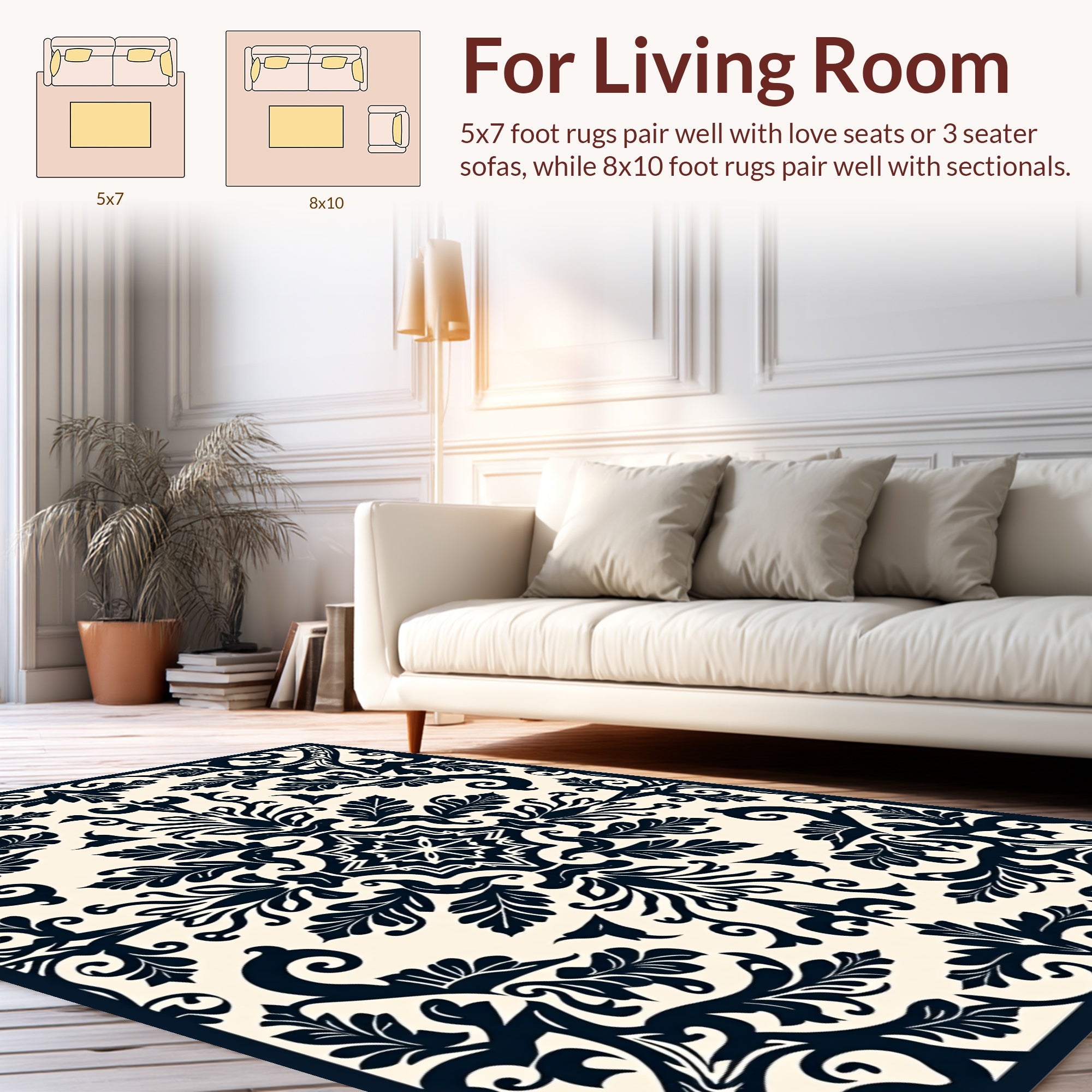 Classic Swirling Floral Damask Design Rug