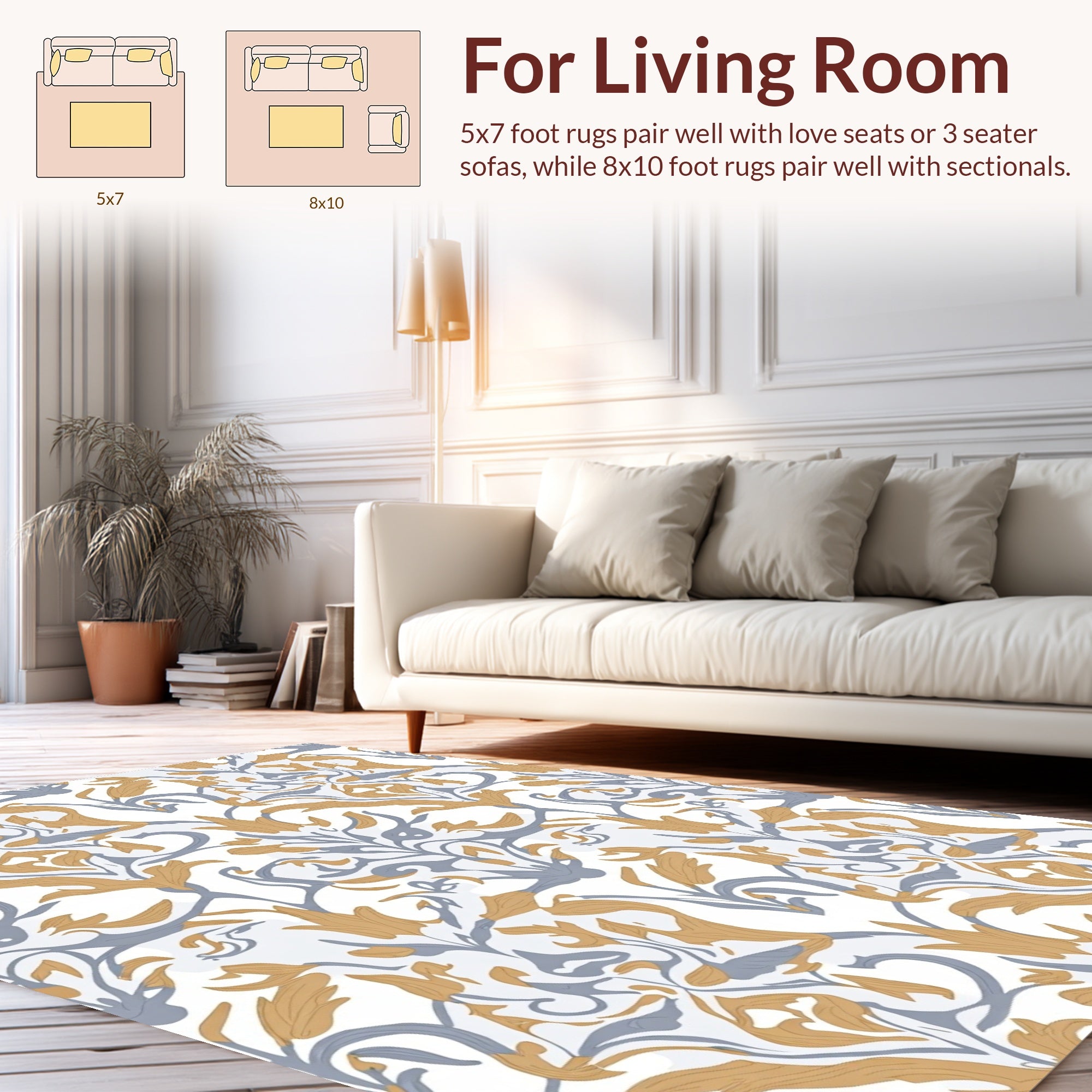 Elegant Floral Swirls Pattern Rug
