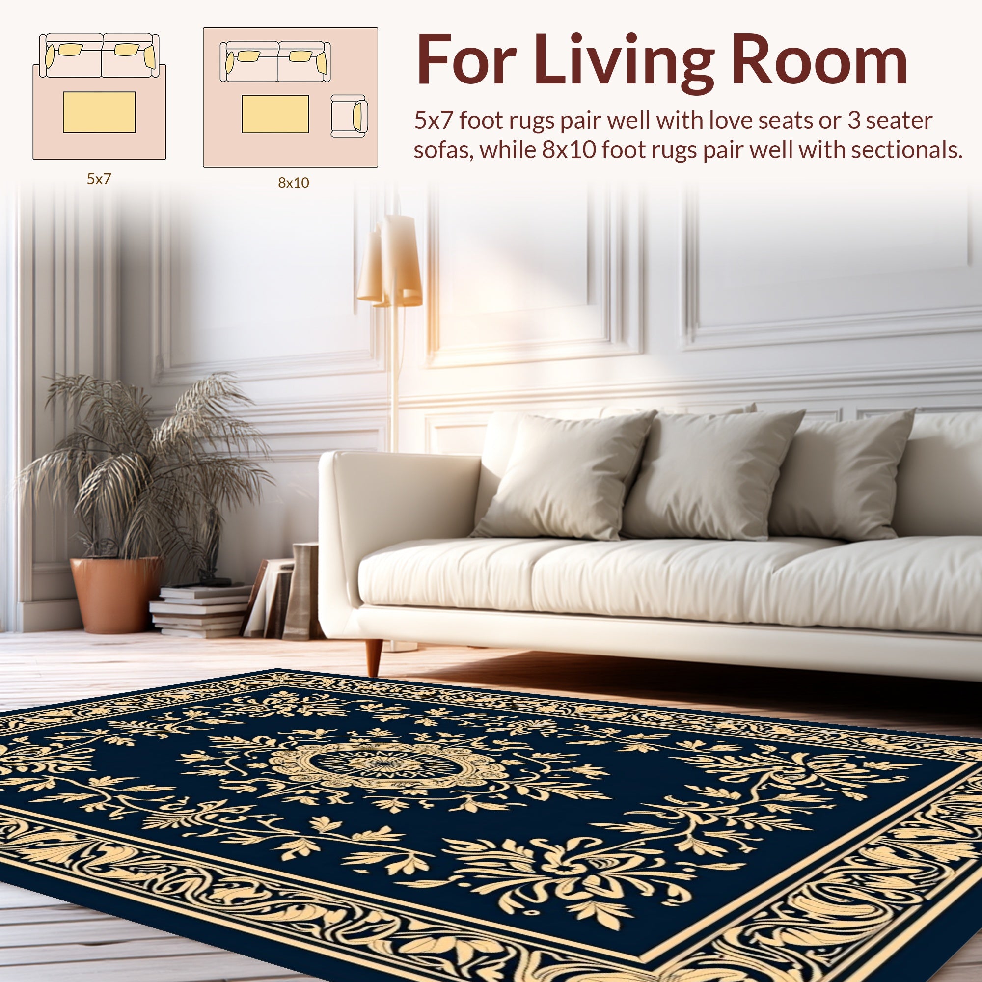 Ornate Floral Bordered Decorative Rug