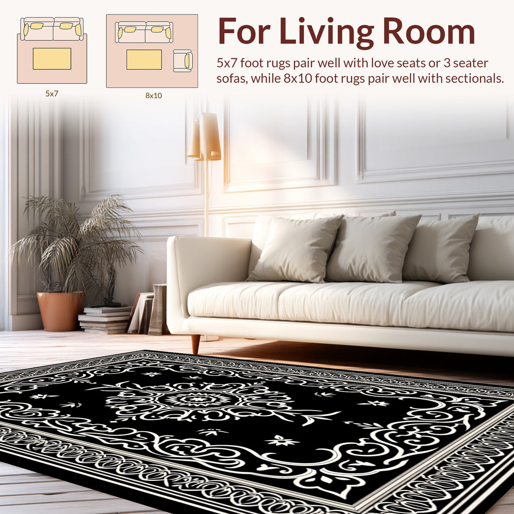 Classic Black White Ornamental Rug
