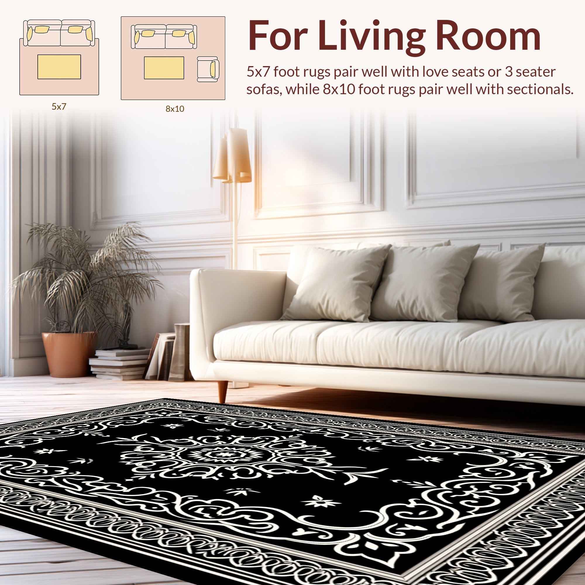 Classic Black White Ornamental Rug