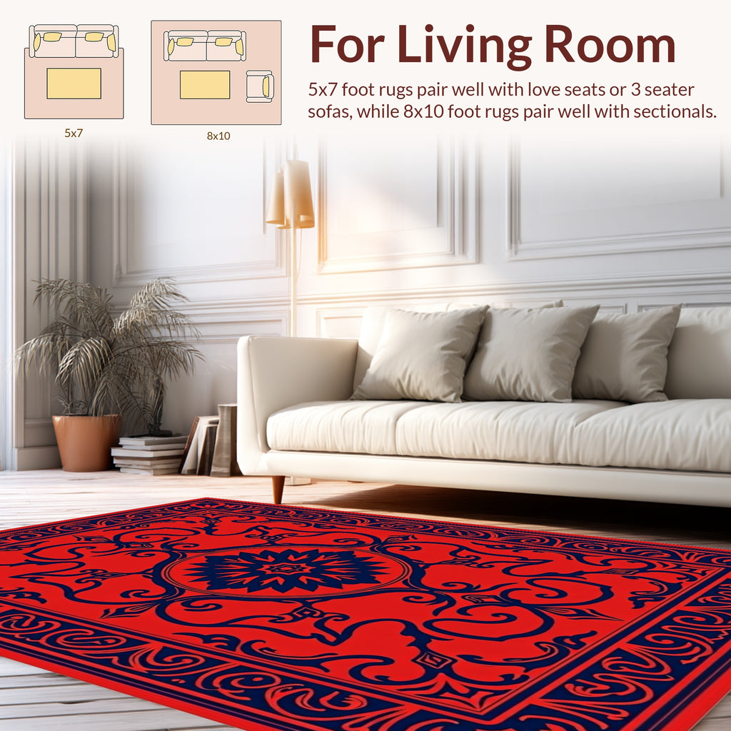 Traditional Red Blue Floral Rug