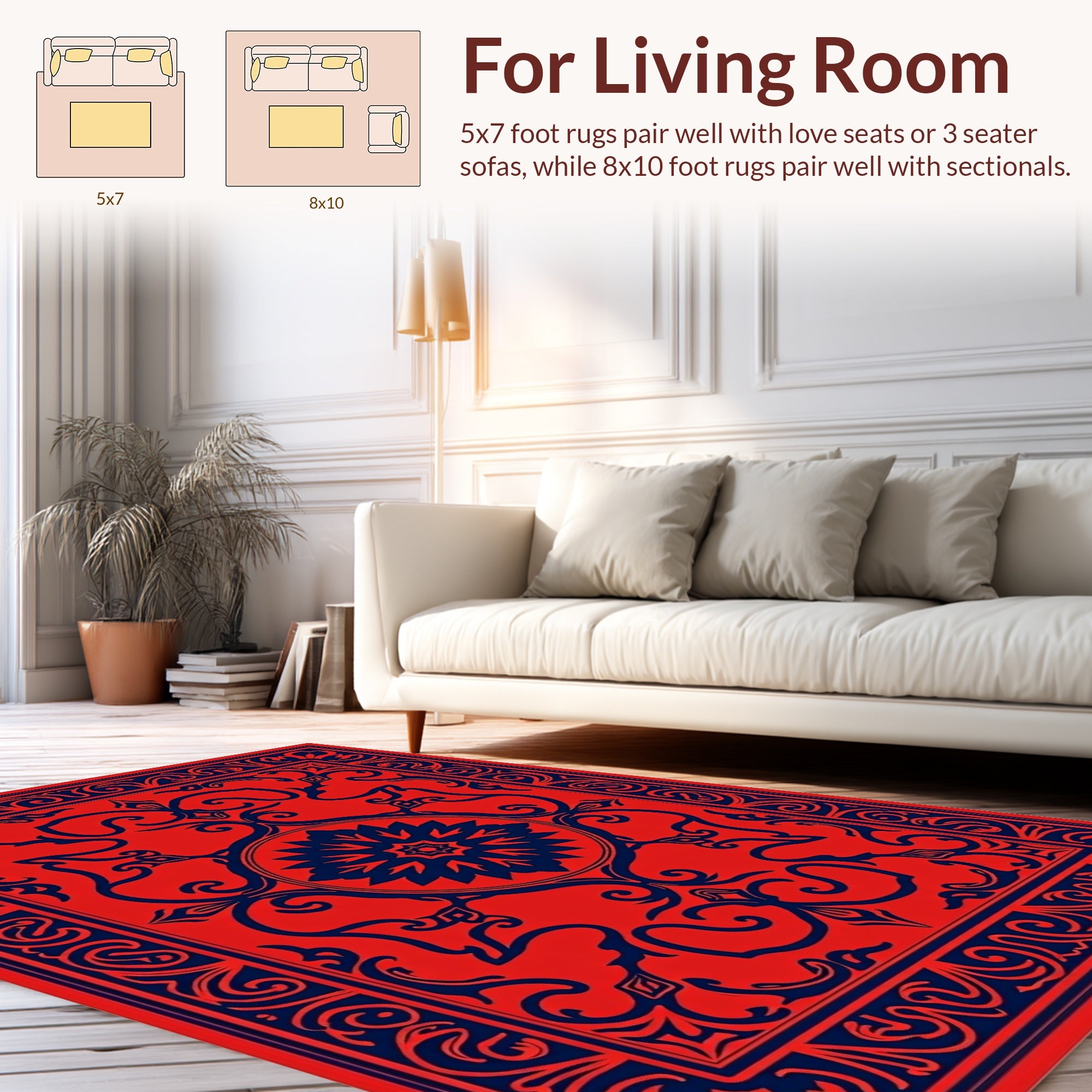 Traditional Red Blue Floral Rug