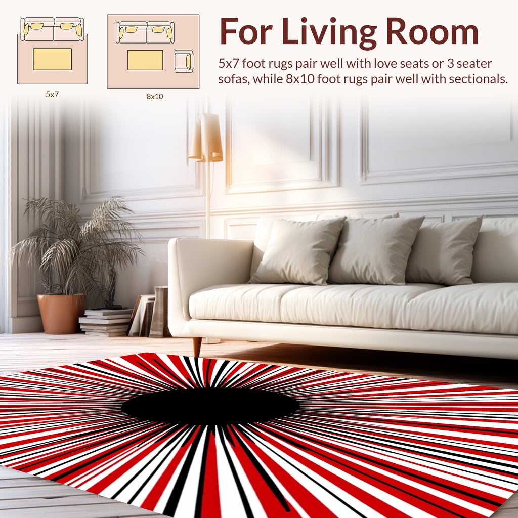 Red White Black Radial Burst Pattern Rug