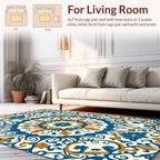 Blue Orange Floral Medallion Rug