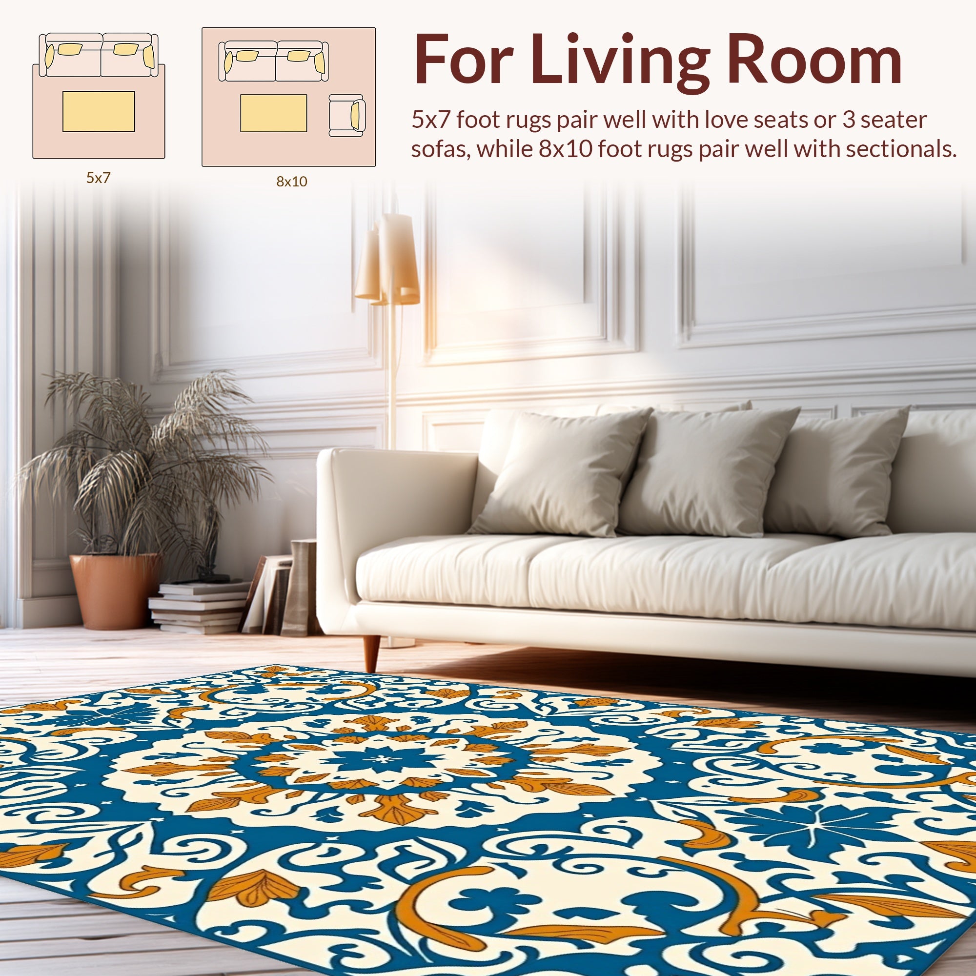 Blue Orange Floral Medallion Rug