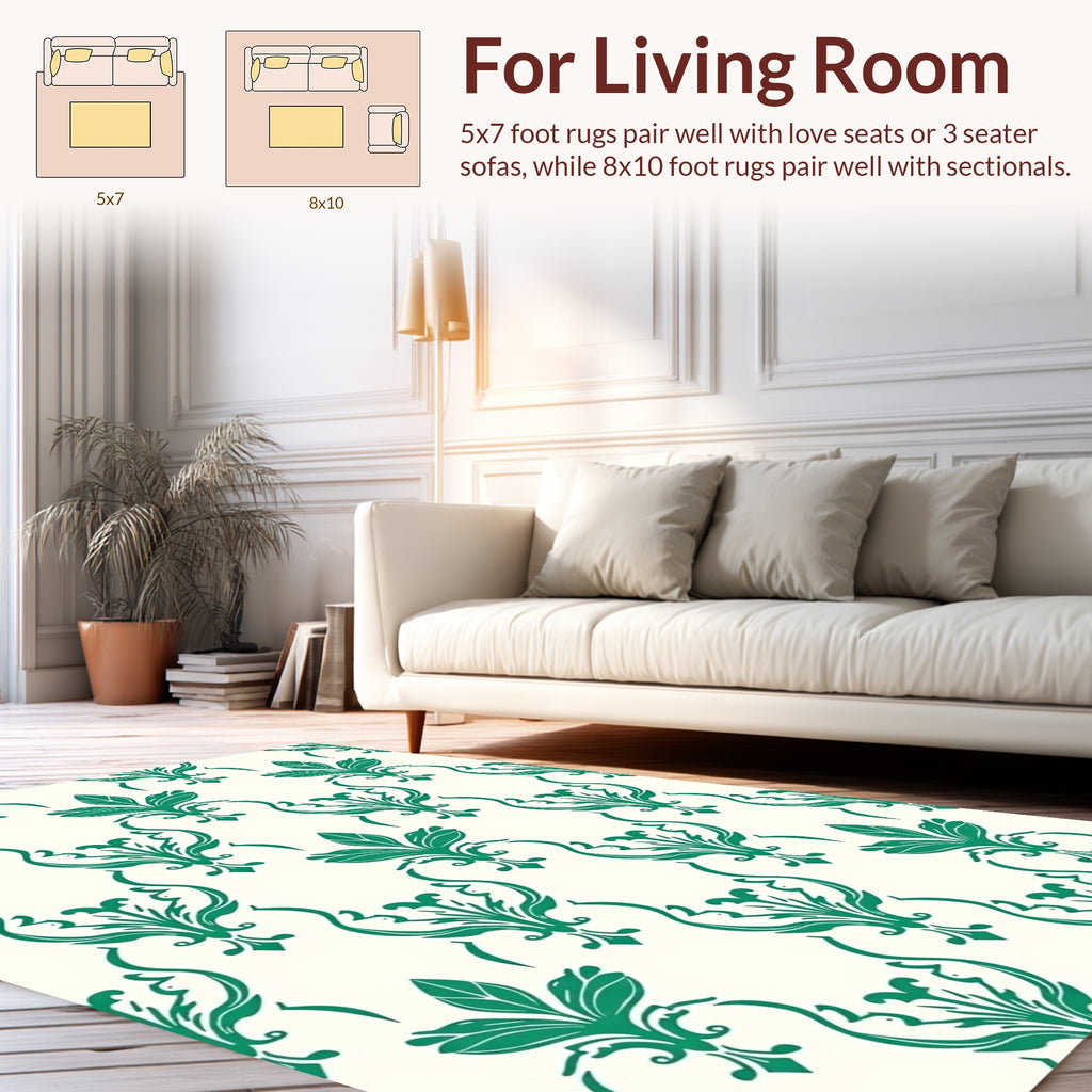 Classic Green Floral Damask Pattern Rug