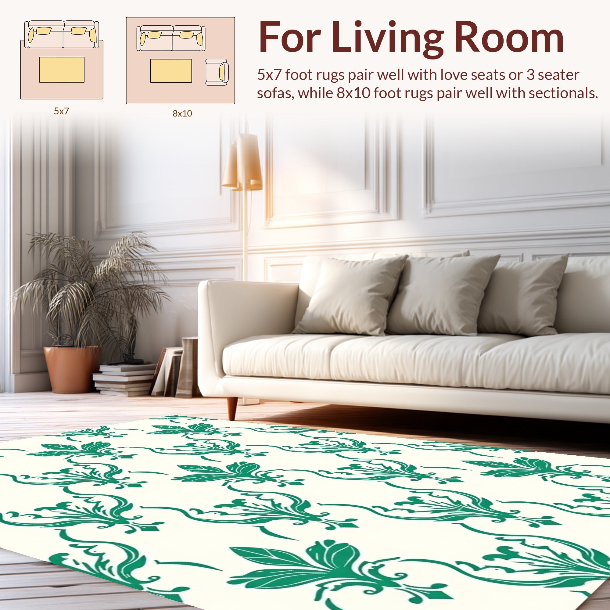 Classic Green Floral Damask Pattern Rug