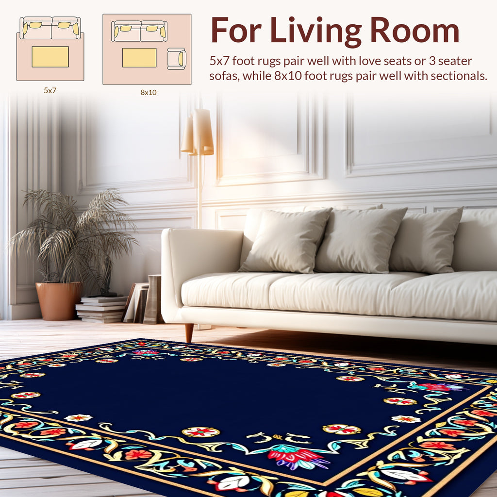 Ornate Floral Border Design Rug