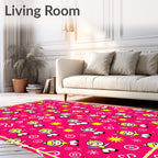 Pink Whimsical Figure Starburst Swirls Rug