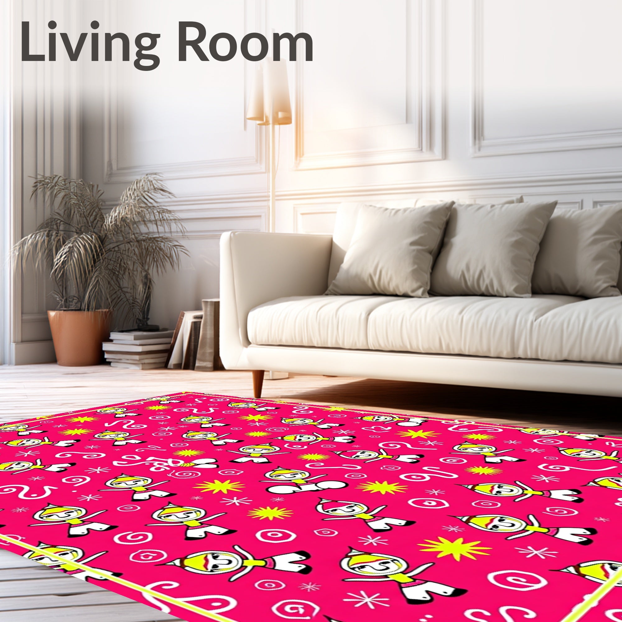 Pink Whimsical Figure Starburst Swirls Rug