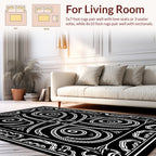 Ornate Black and White Scrollwork Design Rug