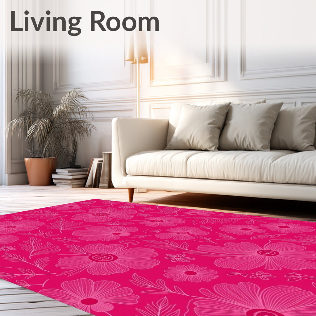 Hot Pink Floral Outline Design Rug
