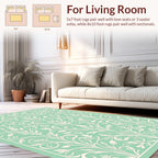 Mint Green Floral Scrollwork Pattern Rug