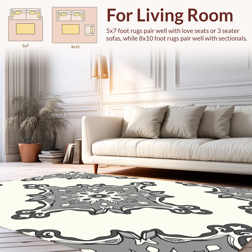 Contemporary Grey Floral Medallion Rug