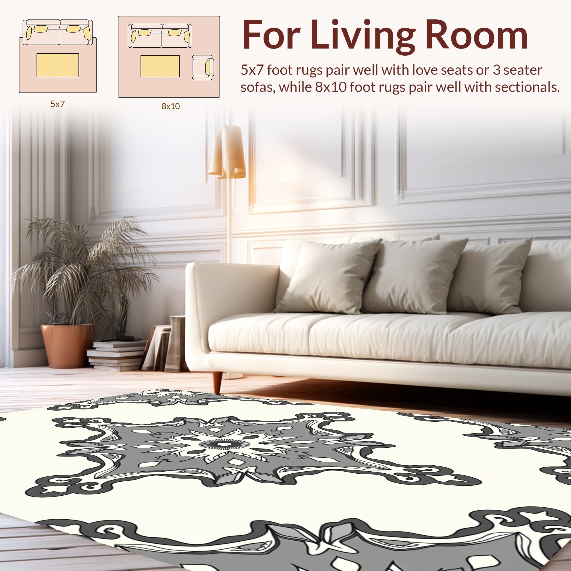 Contemporary Grey Floral Medallion Rug