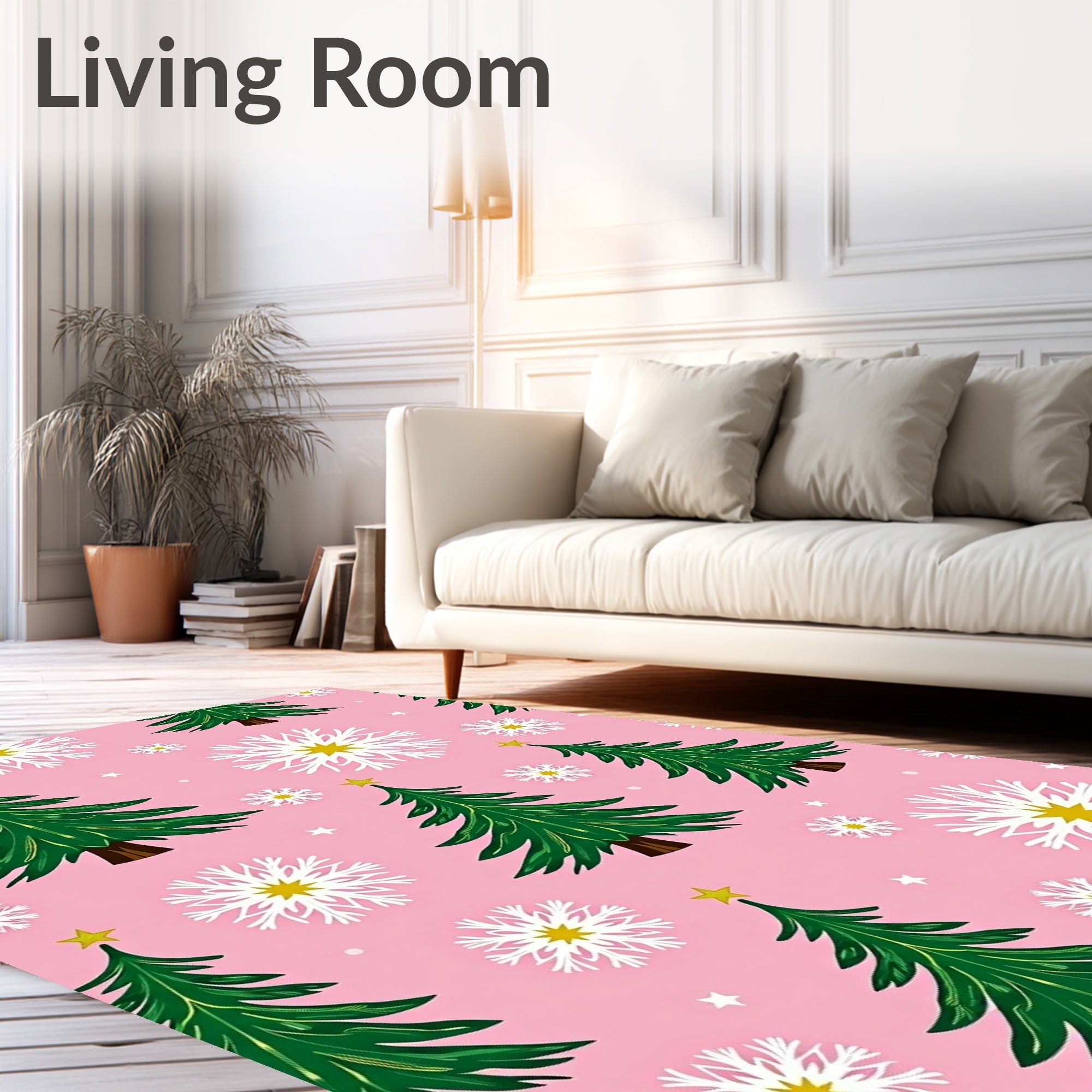 Pink Christmas Tree Snowflake Repeating Pattern Rug