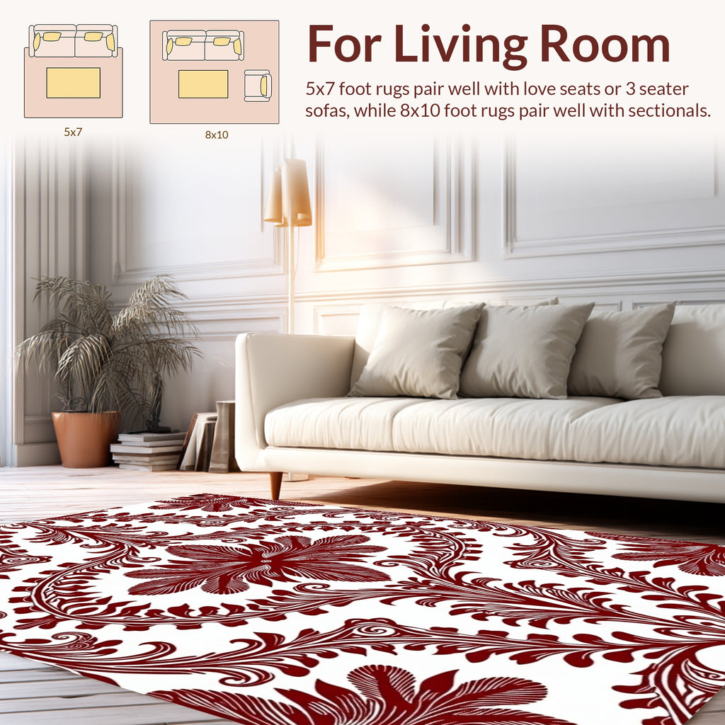 Crimson Floral Baroque Pattern Rug