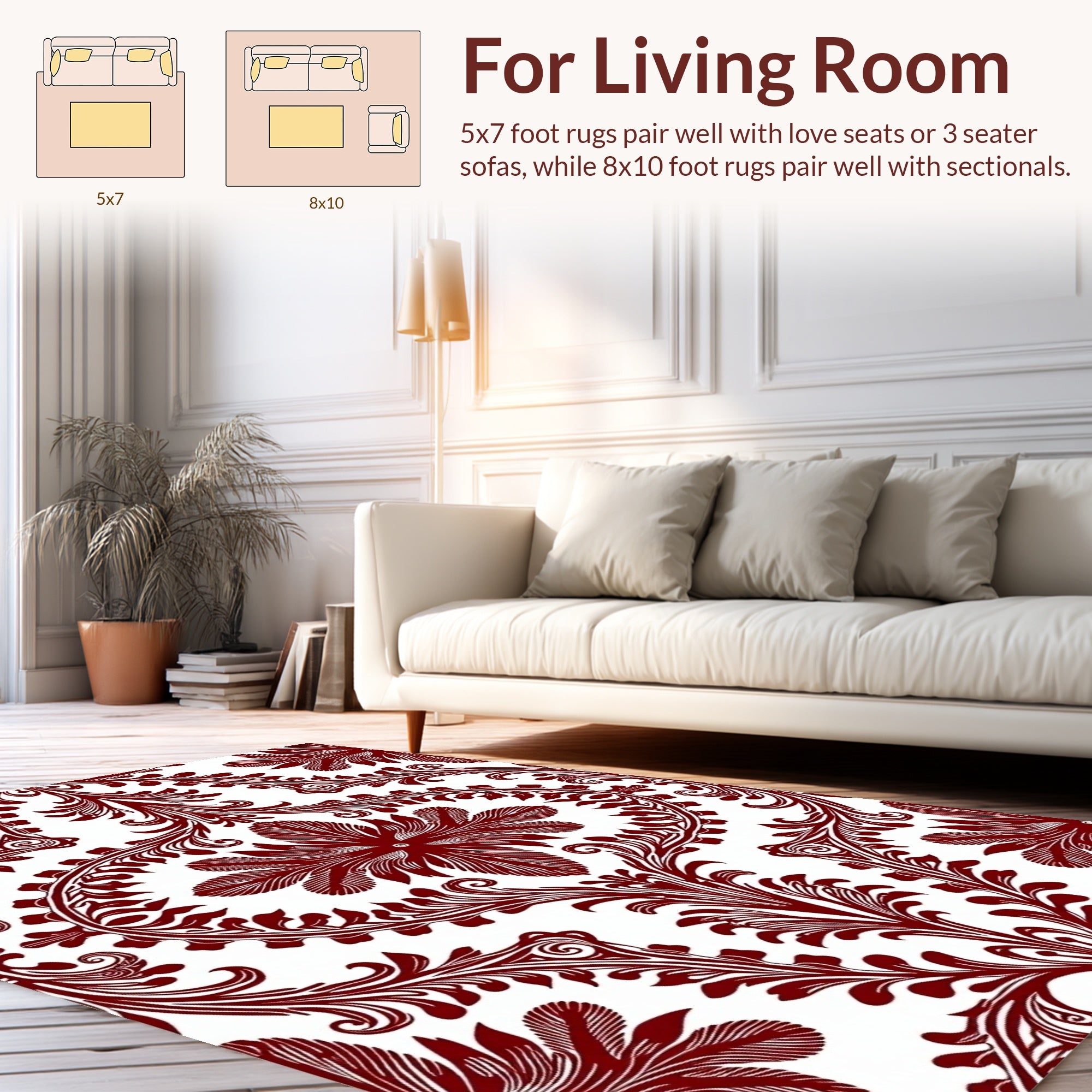 Crimson Floral Baroque Pattern Rug