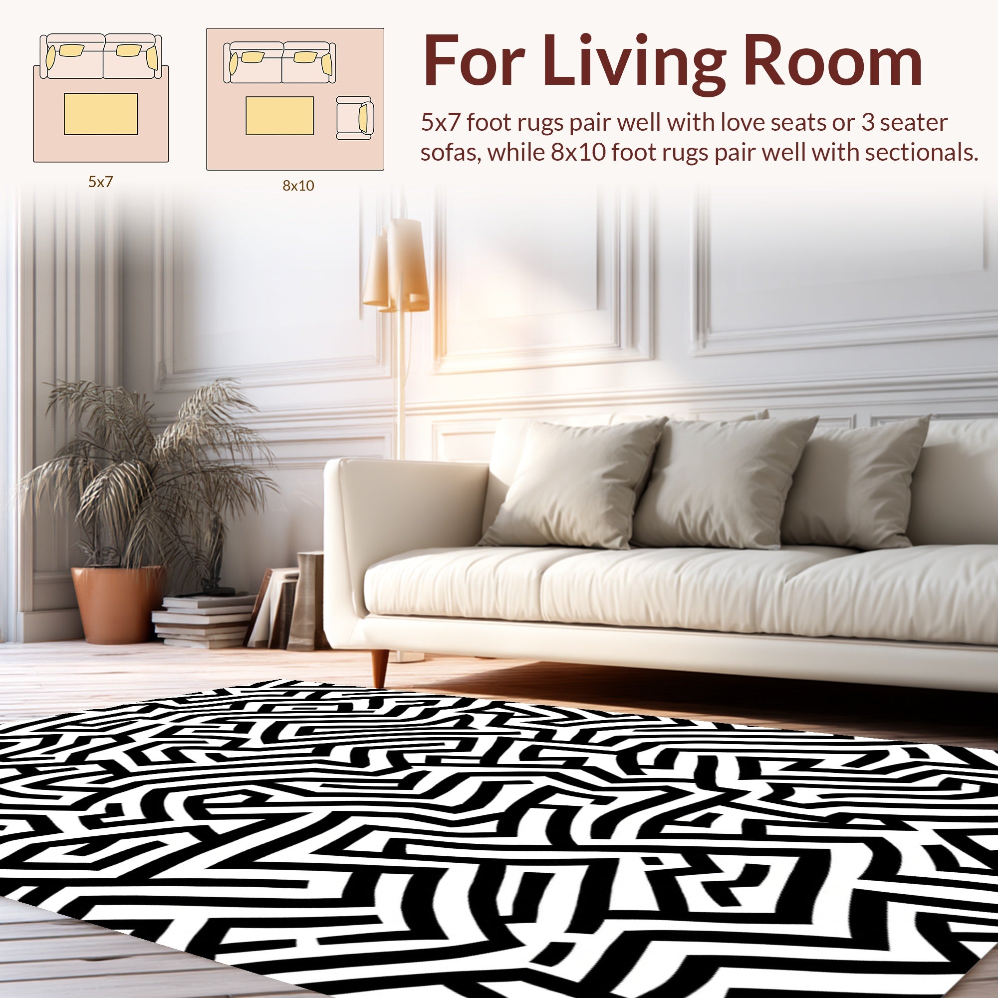Intricate Black White Maze Pattern Rug