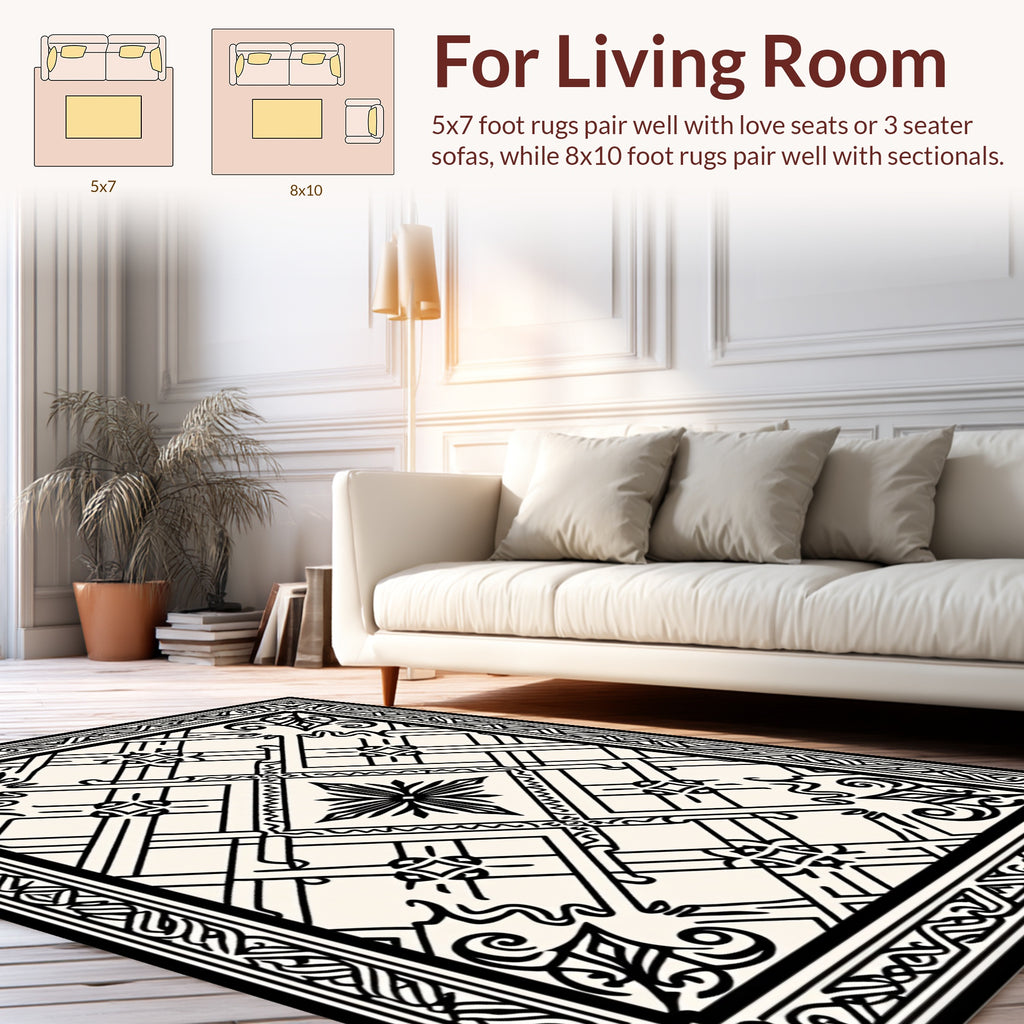 Intricate Geometric Black White Pattern Rug