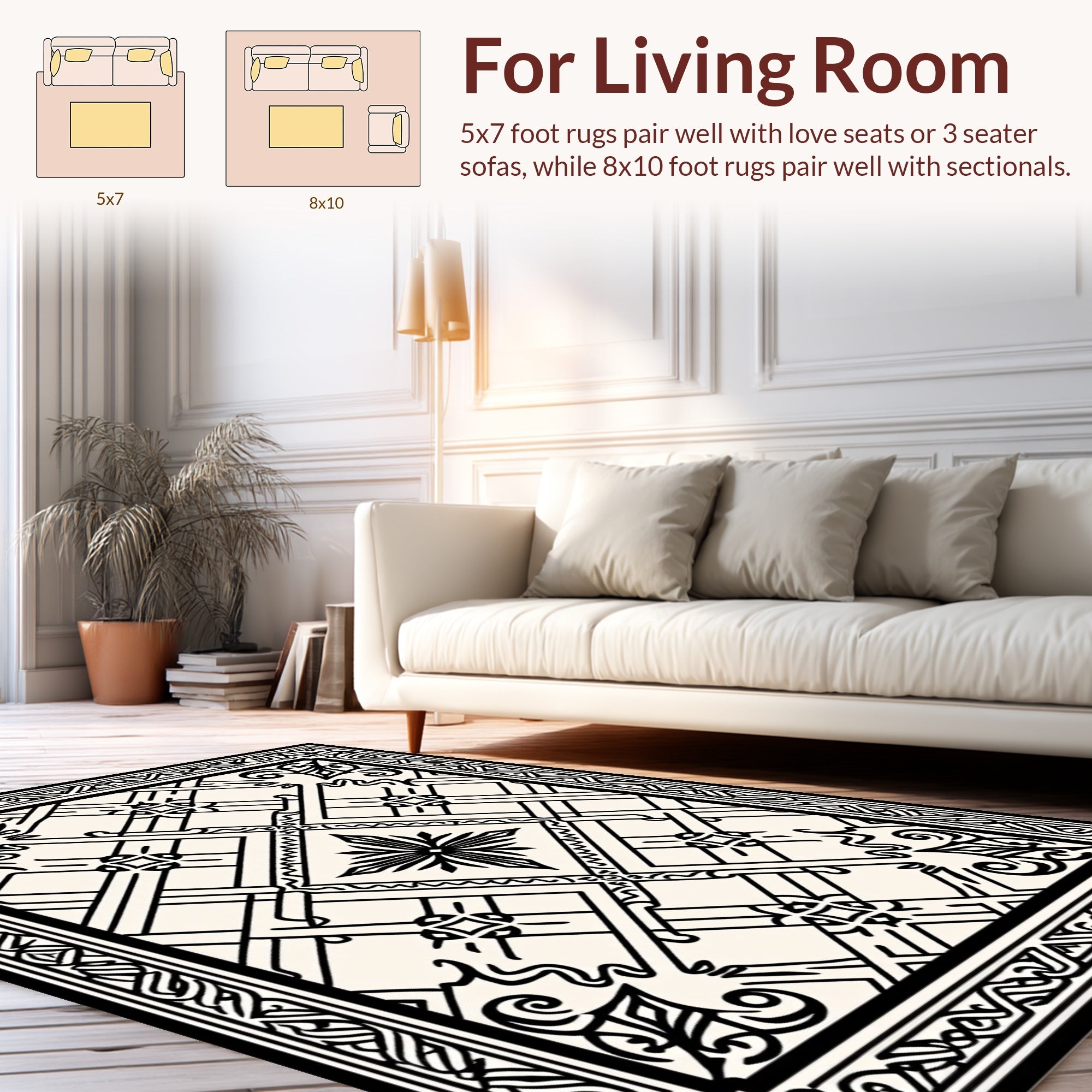 Intricate Geometric Black White Pattern Rug