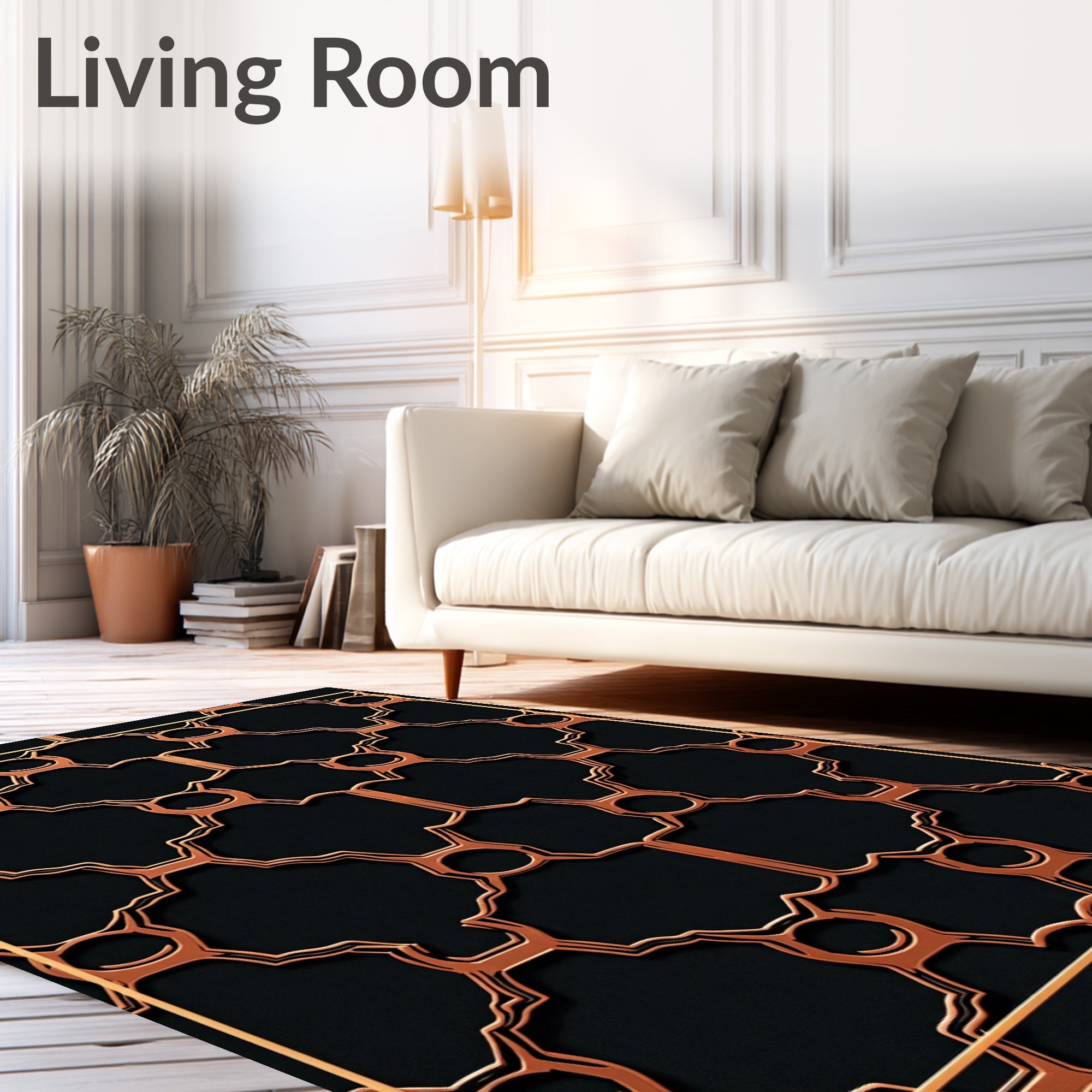 Geometric Copper Black Pattern Design Rug