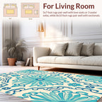 Teal Floral Detailed Decorative Rug