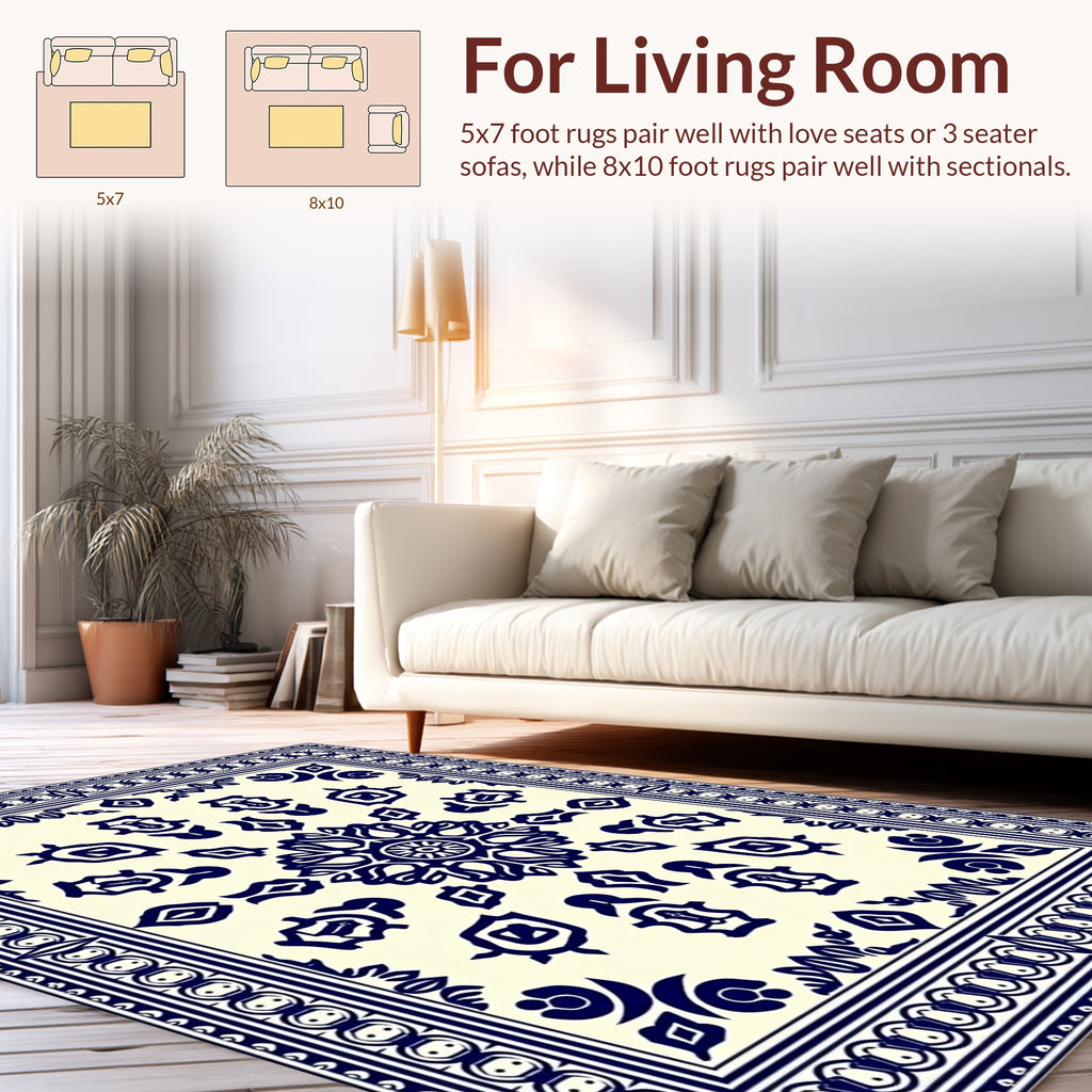 Ornate Blue Central Mandala Pattern Rug