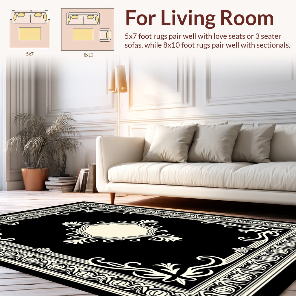 Vintage Floral Accent Black Rug