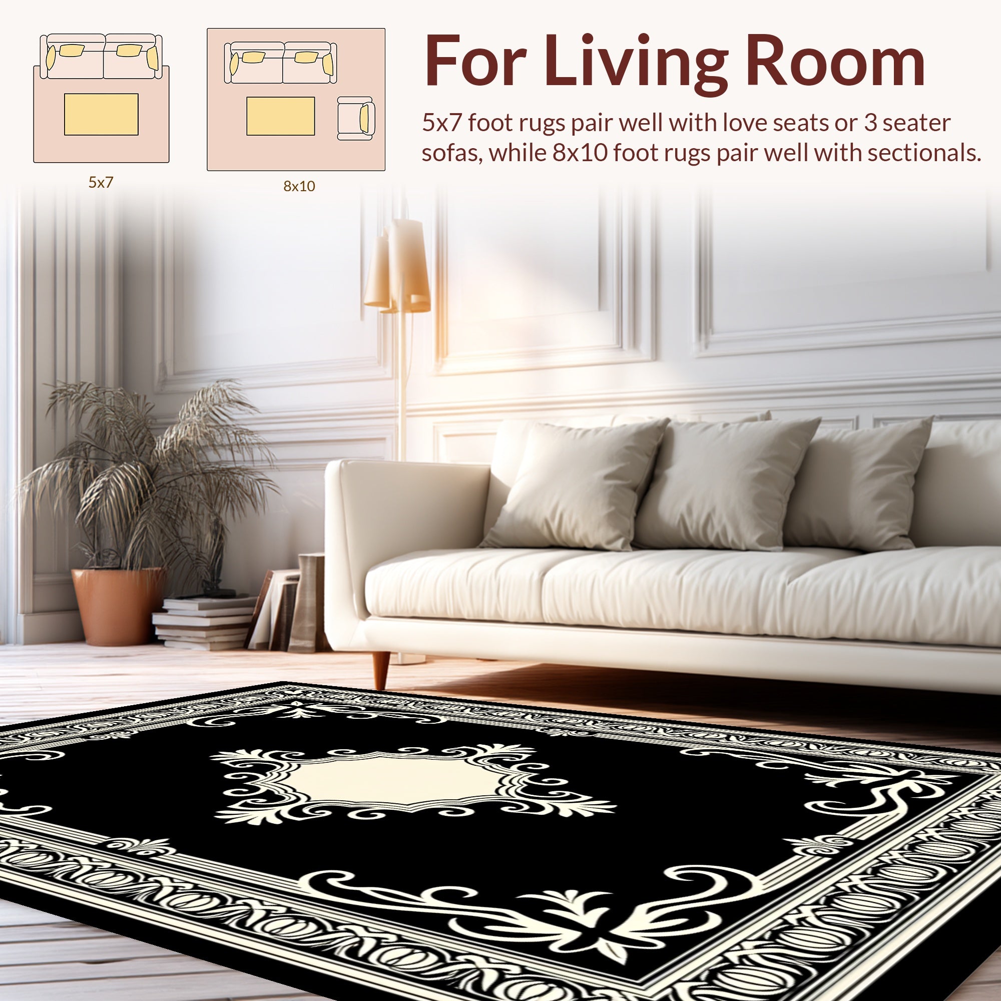 Vintage Floral Accent Black Rug