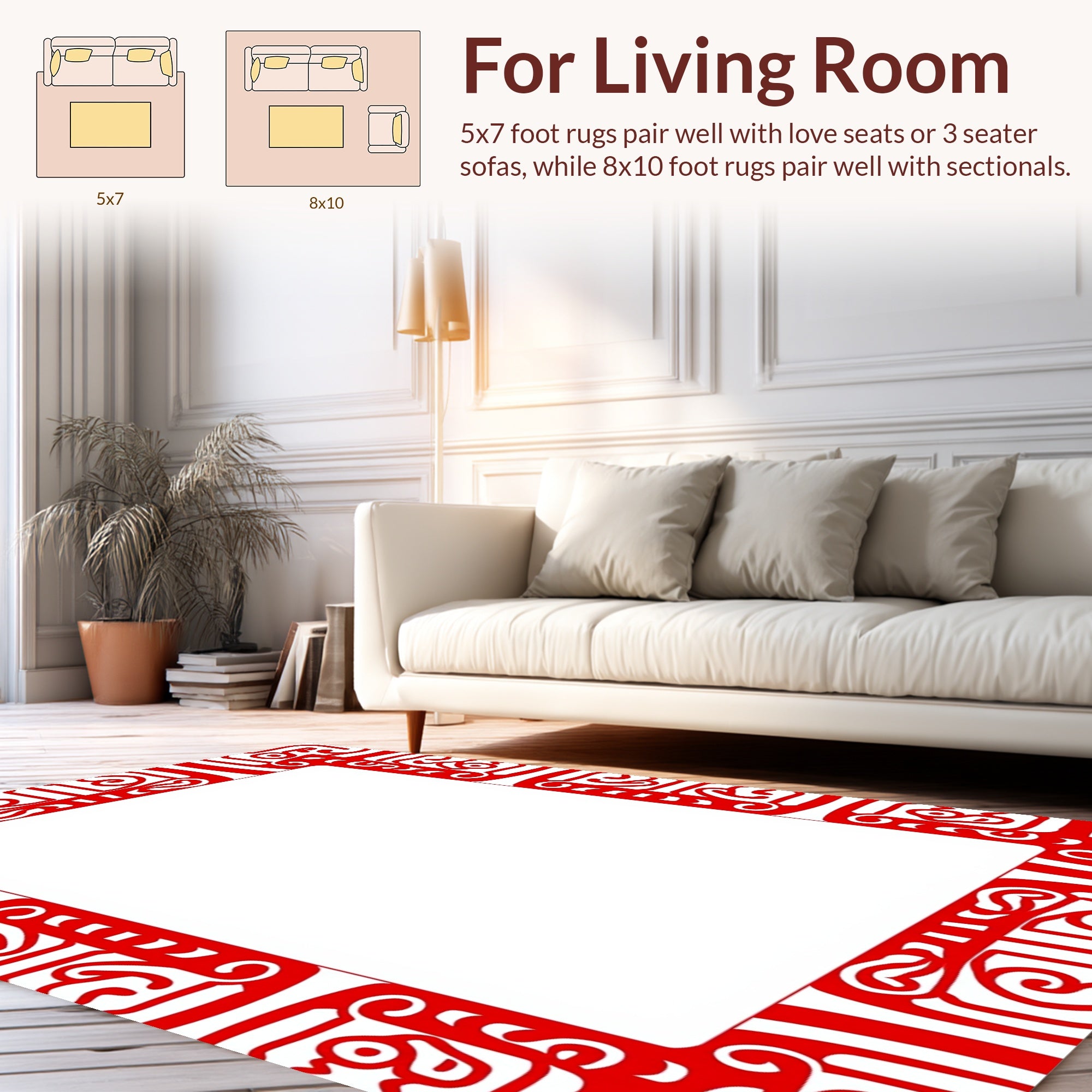 Bold Red Tribal Geometric Border Rug