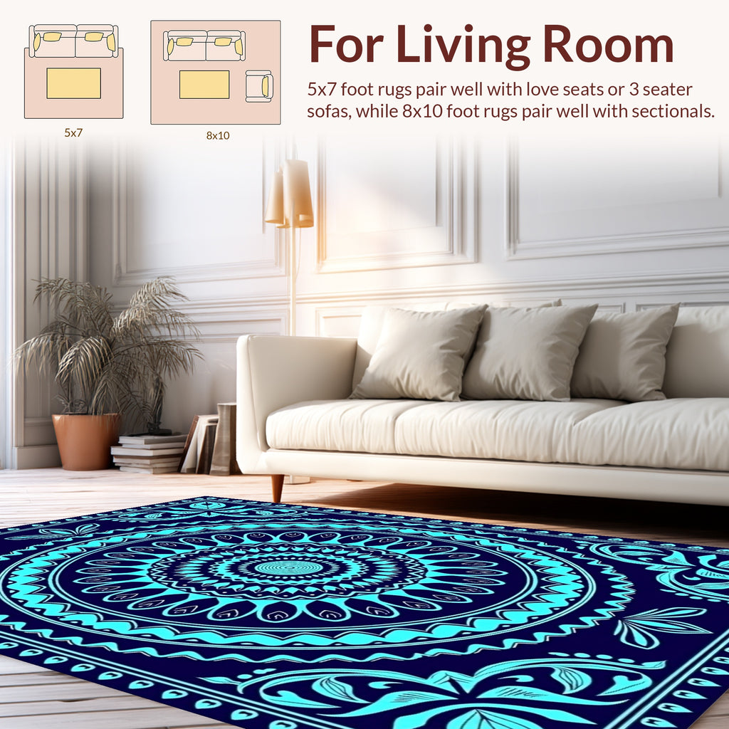 Deep Blue Teal Mandala Pattern Rug