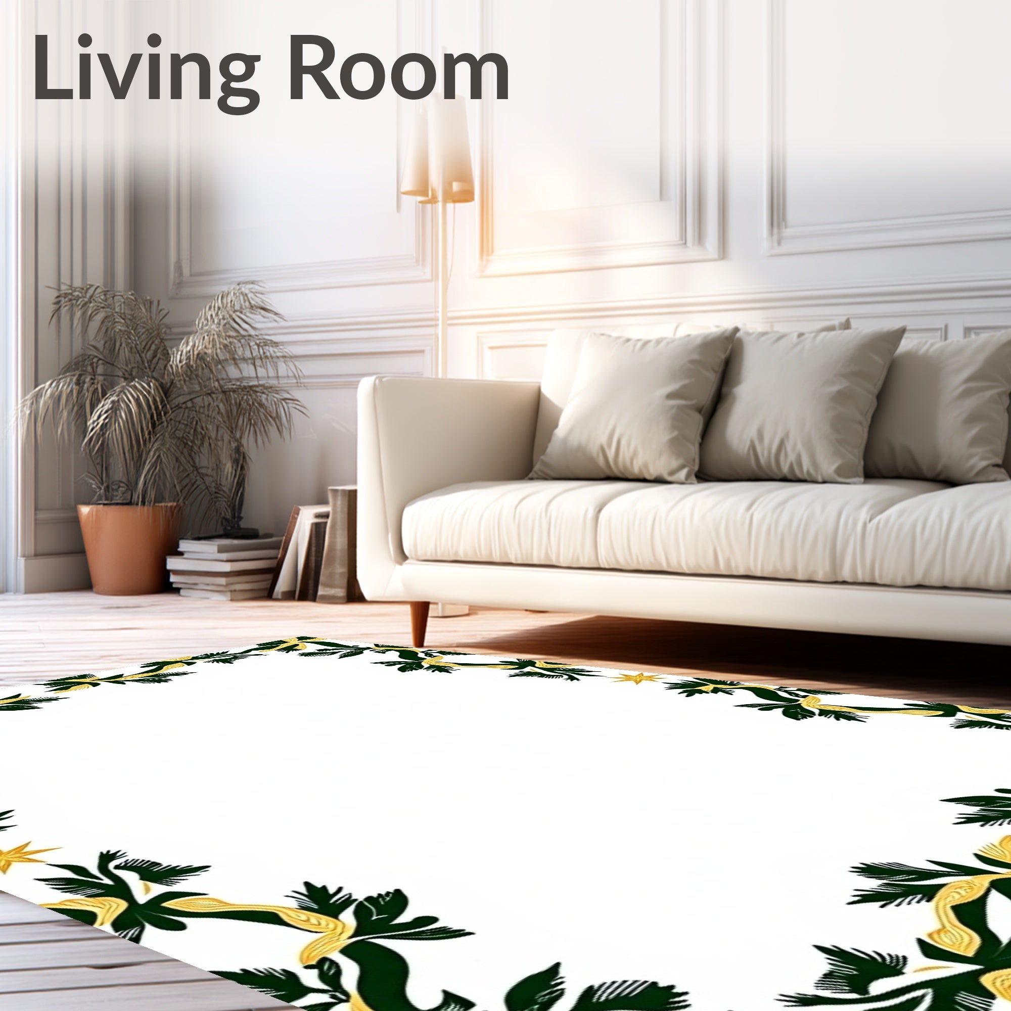 Dark Green Golden Floral Border Rug