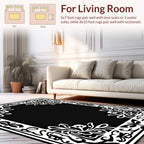 Black White Floral Border Design Rug