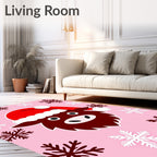 Pink Festive Reindeer Snowflakes Rug