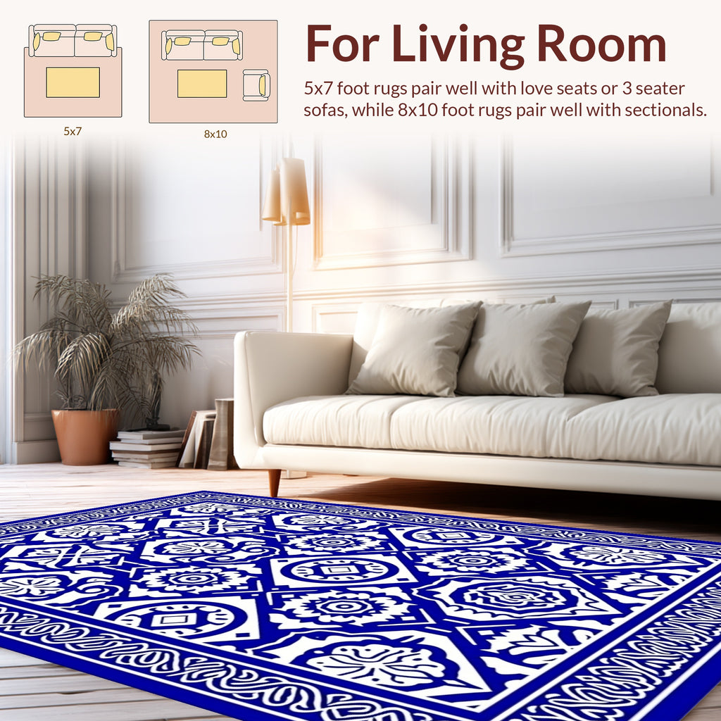 Lace Inspired Blue and White Pattern Rug