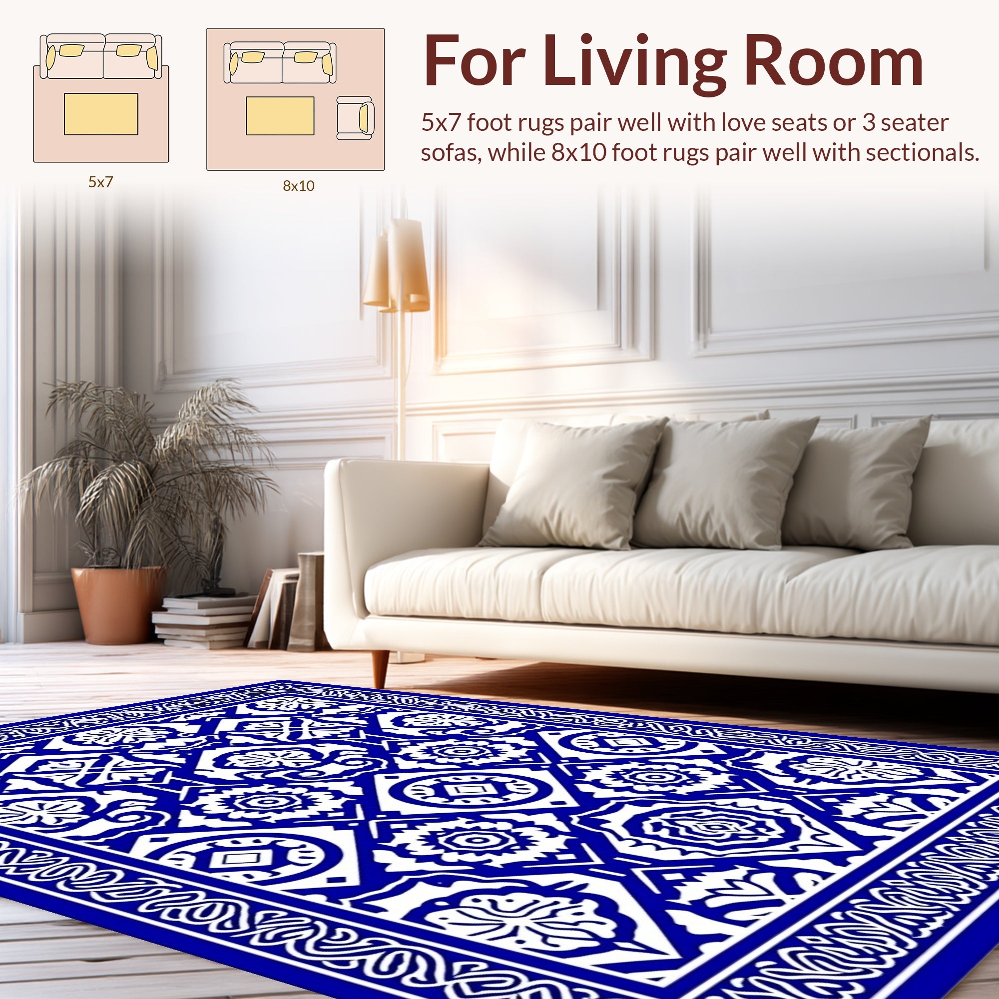 Lace Inspired Blue and White Pattern Rug