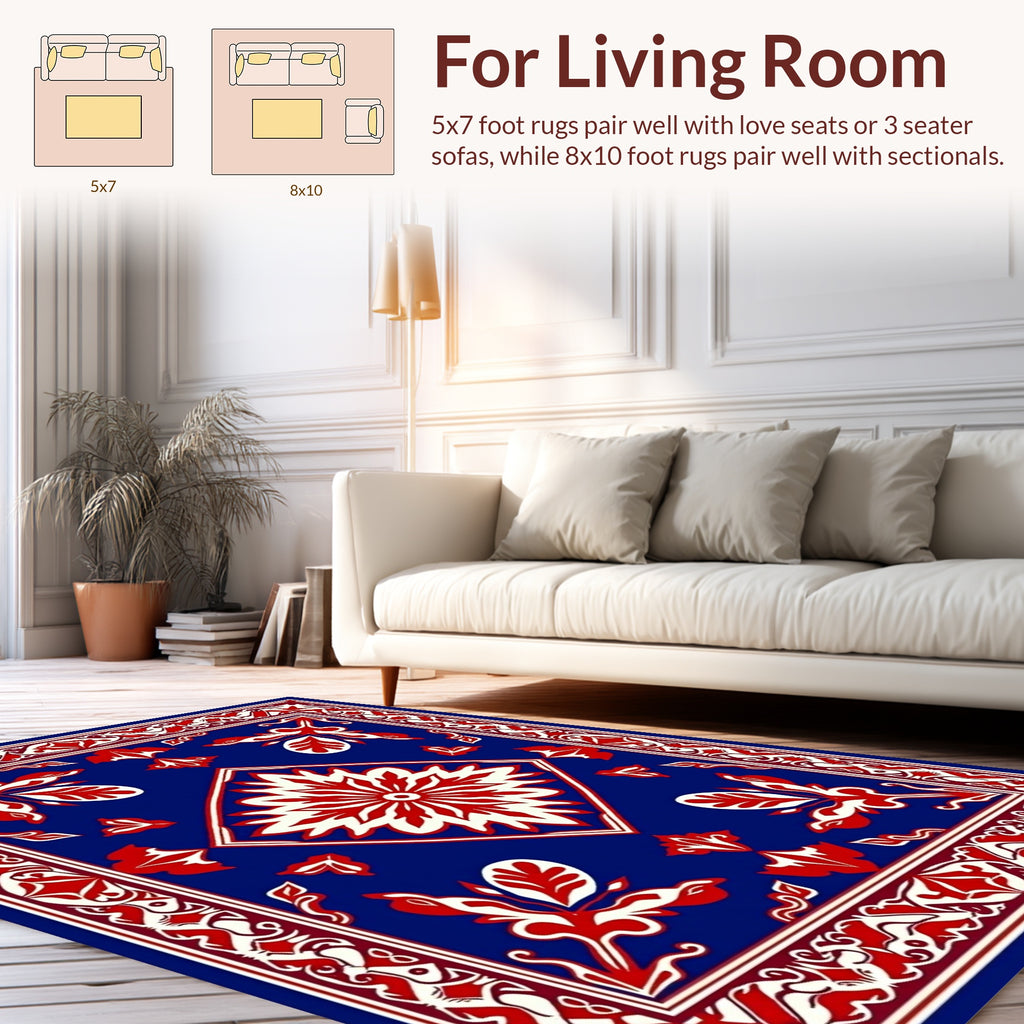 Bold Red White Floral Medallion Rug