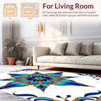 Ornate Blue Orange Floral Medallion Rug