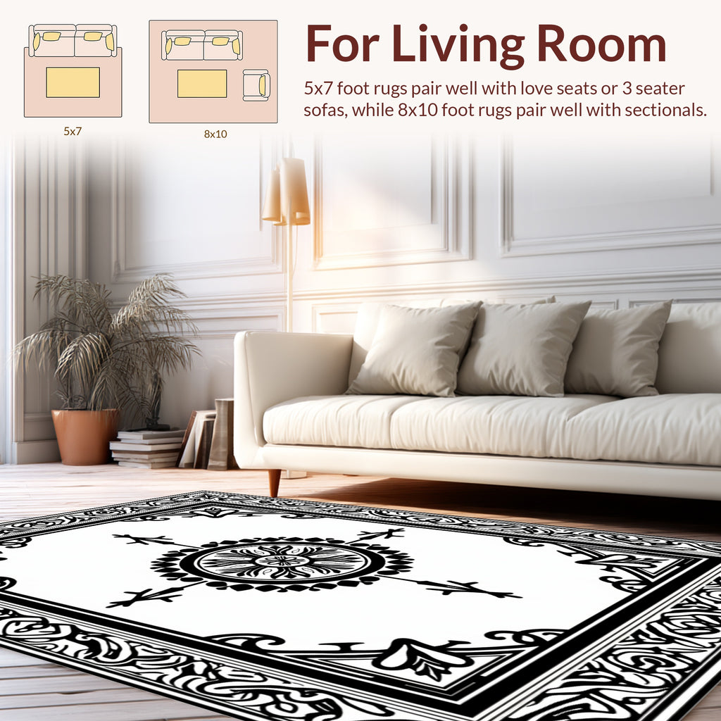 Classic Black White Ornamental Medallion Rug