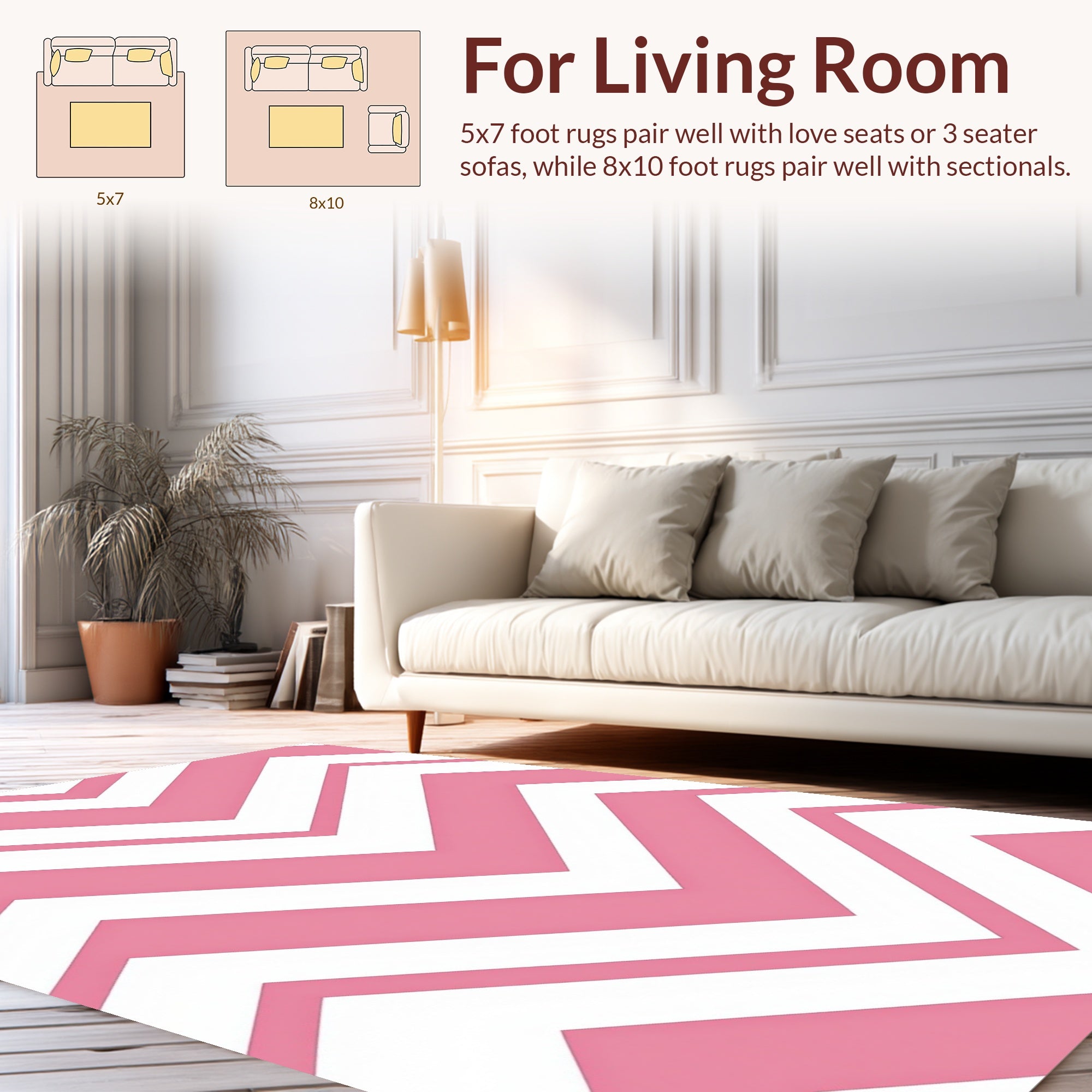 Pink and White Chevron Pattern Rug