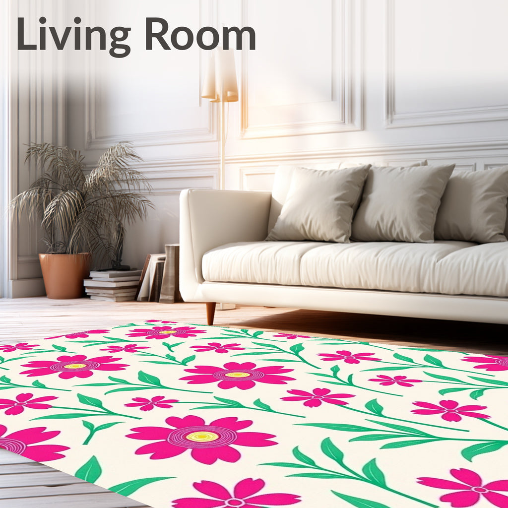 Bright Pink Floral Pattern Design Rug
