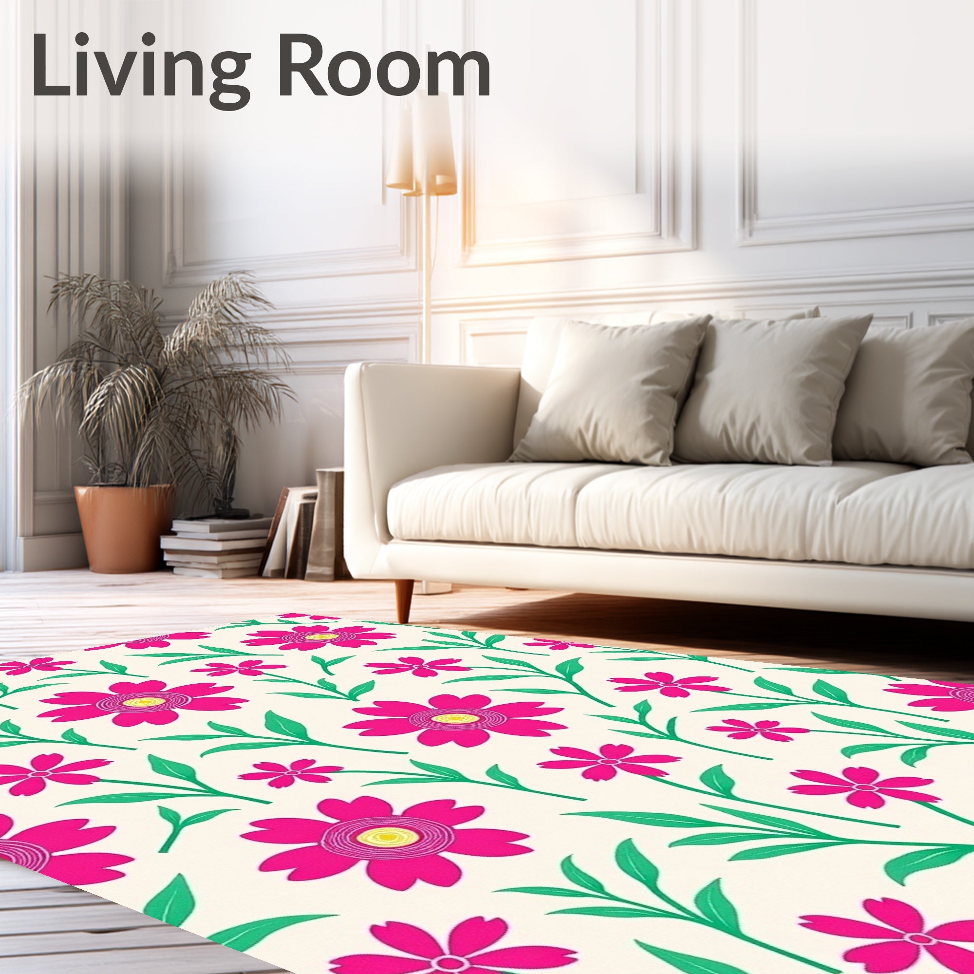 Bright Pink Floral Pattern Design Rug
