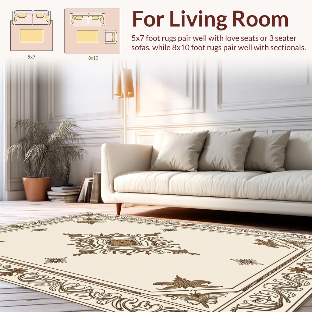 Antique Brown Floral Scroll Work Rug