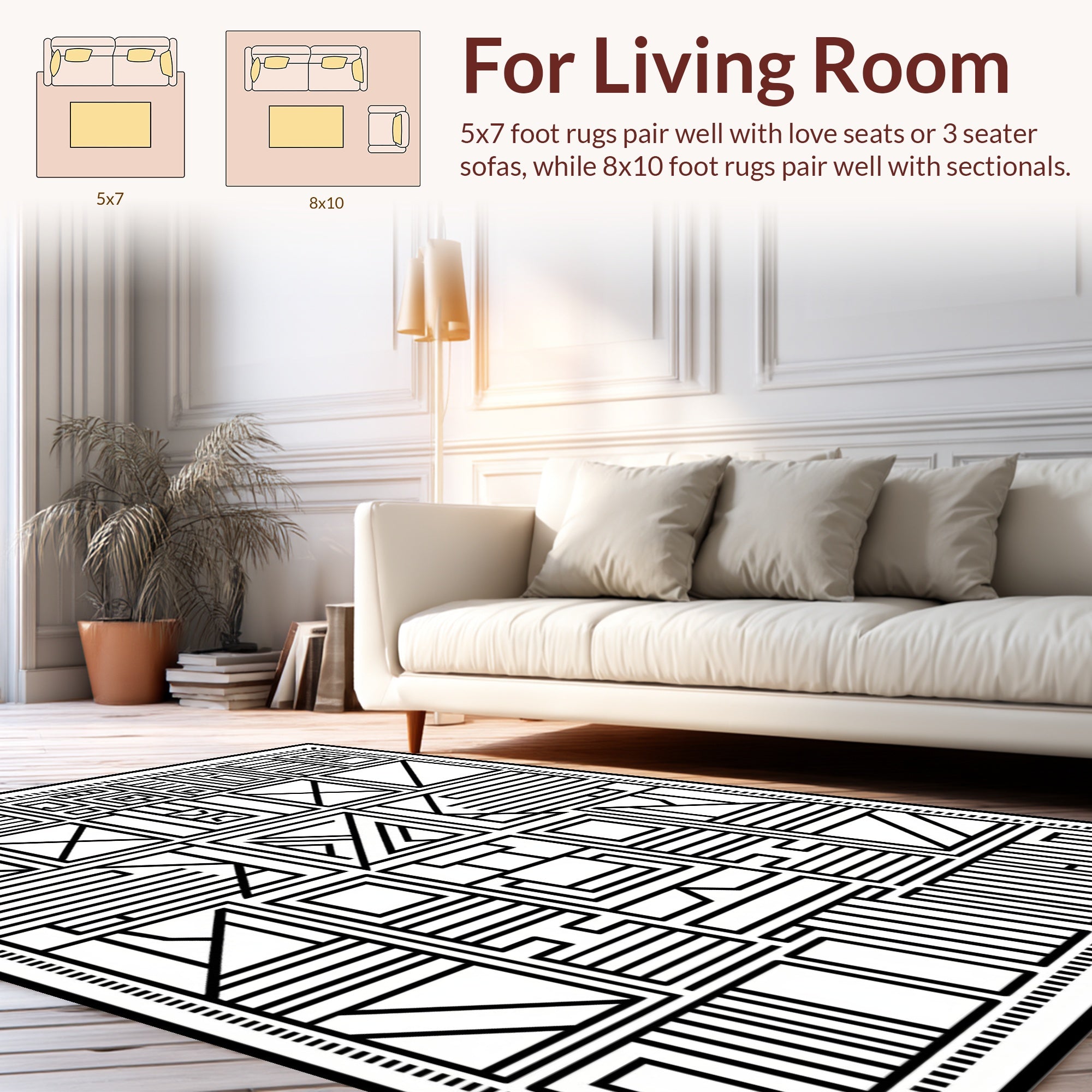 Abstract Geometric Black White Design Rug