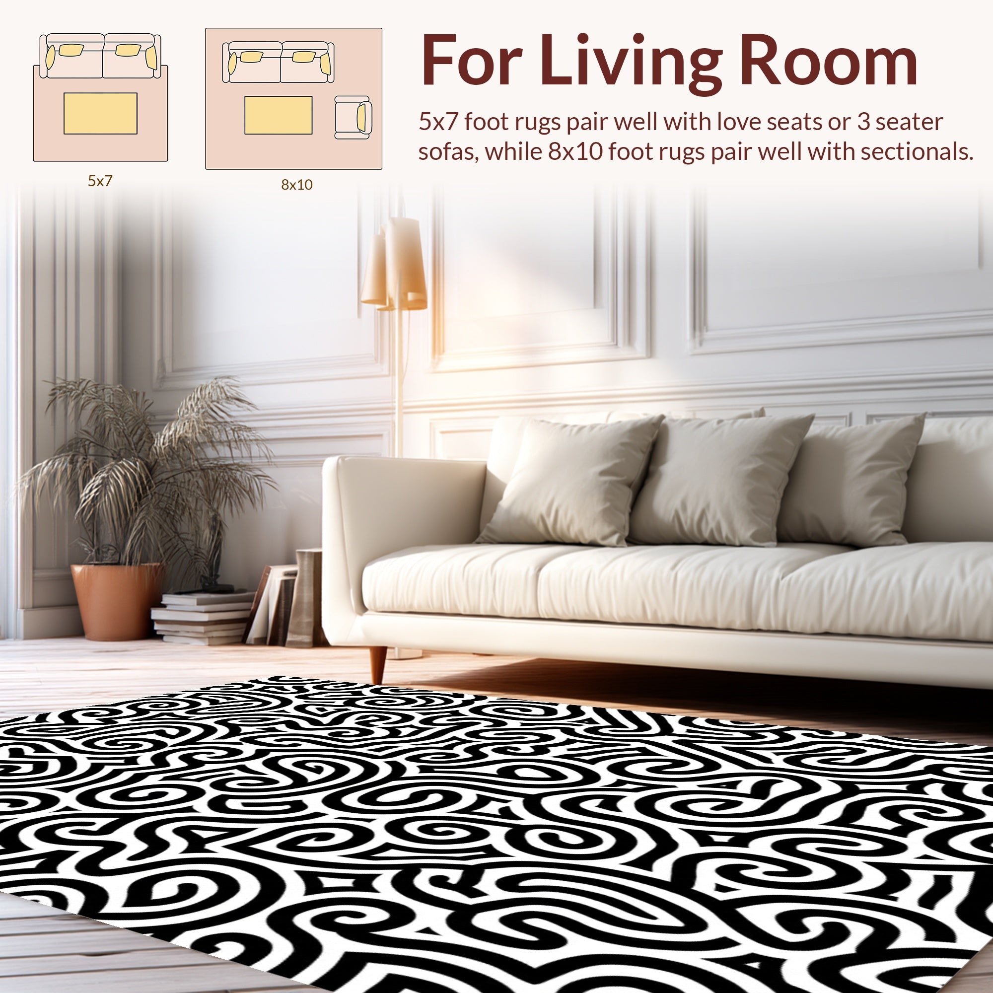 Abstract Black Curve Pattern Rug