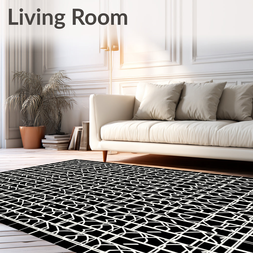 Bold Black White Geometric Pattern Rug